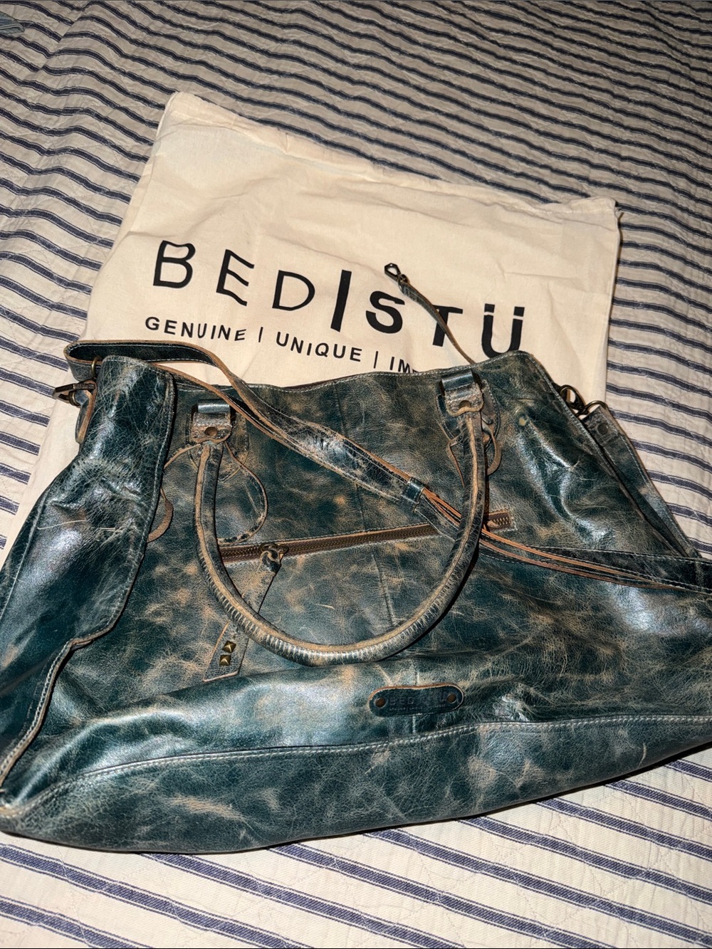 Bed Stu NWOT Rockaway Teal Lux Leather Tote Bag